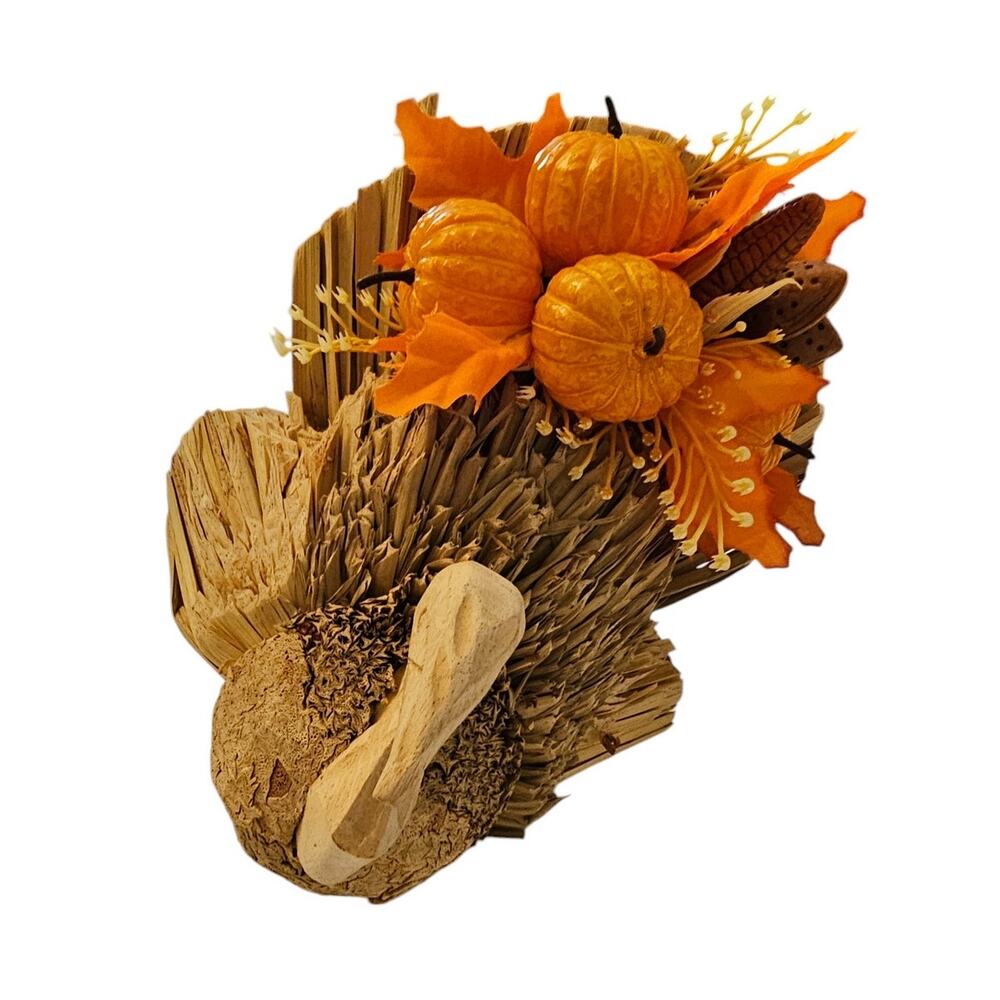 Vintage 1990s Turkey Centerpiece Fall Pumpkin Straw  Country Chic Thanksgiving